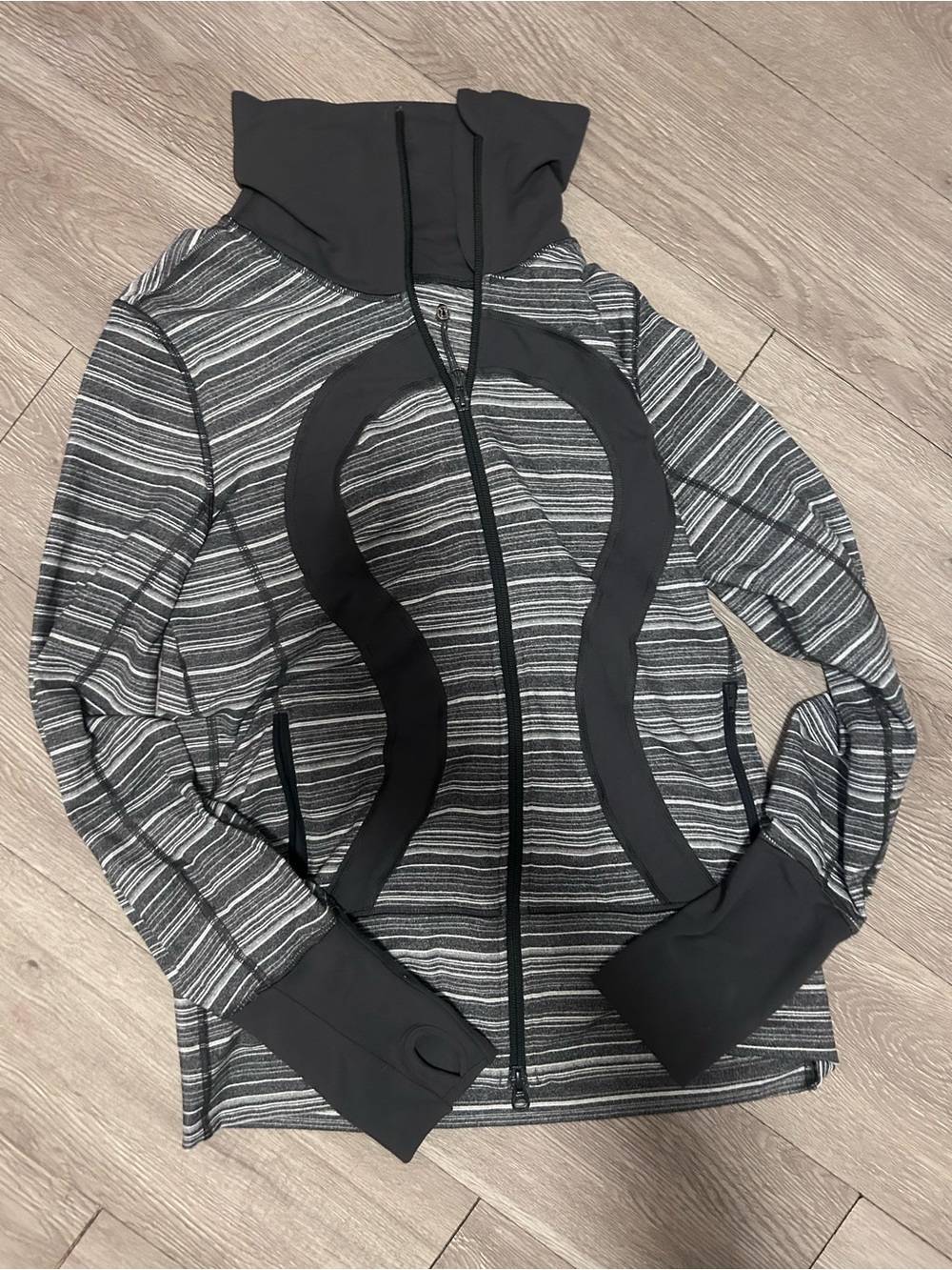 lululemon athletica Gray Striped Hooded Zip Jacket with Black Accents
